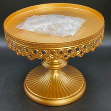 Gold Metal Cake Stand with Hanging Crystals 20cm Diameter Discontinued New