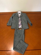 Boys Kids Retro 4 Piece Light Gray Stripped Suit, Pants, Shirt & Tie Size 5