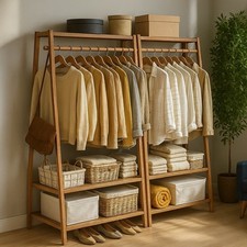Wooden bamboo clothes - bamboo, rail