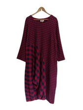 Sahara Midi Dress SIZE 5 UK 20-22 Check Red Navy Coocoon Lagenlook Textured
