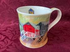 Dunoon Mug by Emma Ball "Low Tide" Seaside Beach Huts Fine Bone China 9cms VGC