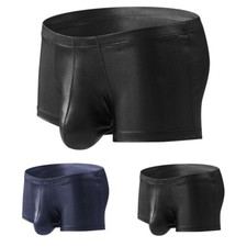 Mens Imitation Leather Wet Look Boxers U Pouch Underpants Black Sapphire
