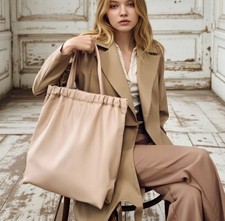 ZARA Beige Drawstring Tote Bag