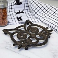 Heavy Duty Cast Iron Cat Face Brown Trivet Pot Stand Holder Worktop Saver