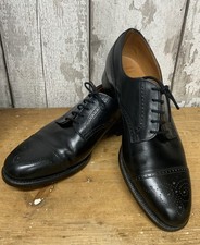 HARRODS HAND MADE MEN’s BLACK LEATHER BROGUE DRESS SHOES  SZ 8.5 UK