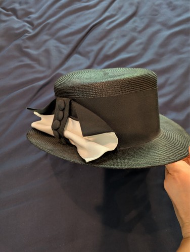 Black straw boater hat - straw,