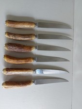 6 Vintage George Butler Stainless Steel Antler Horn Handles Steak Knives
