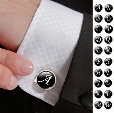1x Single Letter Black A-Z Men’s Initial Cufflink Alphabet Stainless Steel 