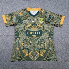 South Africa Rugby Shirt Mens Medium Green Nelson Mandela Asics Jersey Springbok
