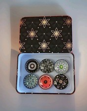 6 Pcs. Handmade Glass Magnet Decorative  For Ref Memo Board Black Metal Gift Box