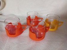 4 Vintage ORIGINAL PYREX DRINKUPS Retro CAMPER VAN Caravan Orange Yellow 