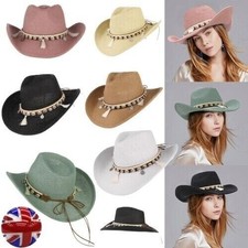 Women Summer Cowboy Hat Lady Beach Shell Tassels Straw Hats Sun Caps Wide Brim