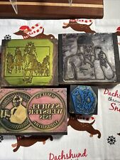 4 Vintage Wooden Ink Printing Blocks Tetley Bitter Samuel Websters Horse Racing