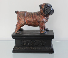 Vintage British Bulldog Bookend Dog Plinth Resin Ornament Statue