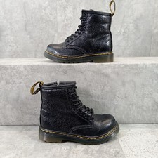 Dr. Martens Black Brooklee Boots Infant Kids Size UK 8 Patent Leather Side Zip