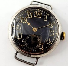 RARE BLACK DIAL 1915 SILVER WW1 TRENCH WATCH BRITISH ARMY MILITARY MEN'S ANTIQUE