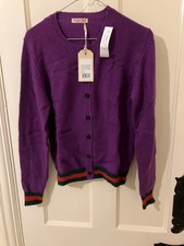 MARILYN MOORE - 'DAKOTA' handmade purple 100% cashmere cardigan - 10 - NWT