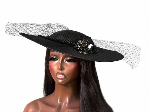 Elegant black fascinator hat - black,