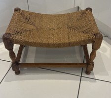 Art And Crafts Oak Footstool Stool Woven Seagrass Seat Country Rustic 18.5 x 12”