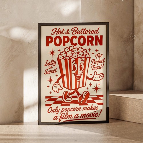Retro popcorn poster - popcorn, vintage