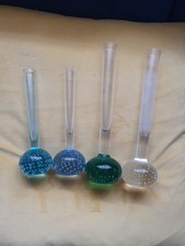 Vintage Glass Bud Vase. Blue  Controlled Bubble Bud Stem Vase 15 cm set 4