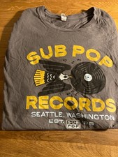 Sub Pop Eagle Vinyl Records Seattle Grunge Grey Yellow Black XL t shirt