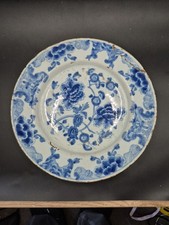 Antique 18thC Delft Blue And White Plate Painted With Flowers 22cm