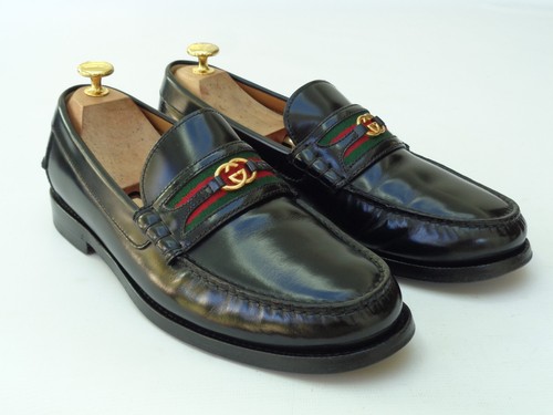 Gucci black leather web - gg,