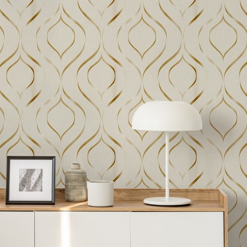 Cream gold geometric wallpaper - cream,