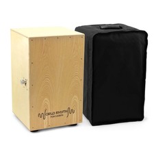 World Rhythm Cajon with Adjustable Snare, Padded Gig Bag and Cushion - Natural