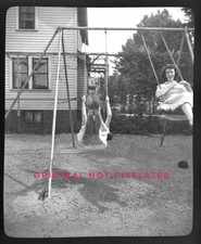 2 Vintage Old 1940s Photo Negatives of Women Swinging on Swing Skirt Falls 😳😲