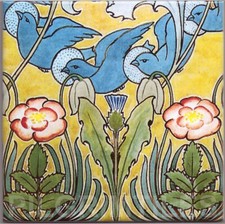 Voysey Blue Birds Kiln Fired Ceramic or Porcelain Tile Kitchen Bath Fireplace
