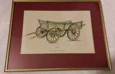 Set 8 vintage prints of horse drawn wagons. Framed, Mounted. Descriptions verso.