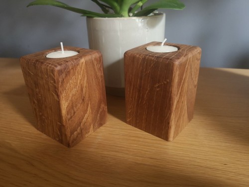 Rustic solid oak tealights - rustic,