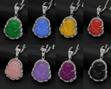 Beautiful Silver Lucky Buddha Pendant Necklace Stainless Steel Amulet Chinese