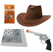 Western Cowboy Fancy Dress Costume Hat Badge Sheriff Wild West Prop Gun Lot