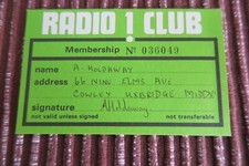 RADIO 1 CLUB MEMBERSHIP CARD -  GENUINE LATE 1960's - RARE ITEM