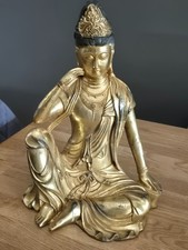 QUALITY GILT BRONZE TEMPLE STATUE OF KWAN YIN (GUAN YIN) GODDESS. SIGNED