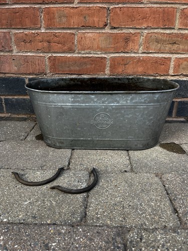 Vintage galvanised zinc oval - vintage,