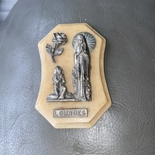 Vintage Lady Of Lourdes Plaque Shelf Or Wall Hanger 3D Saint Shrine religious 