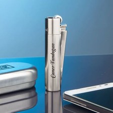 PERSONALISED ENGRAVED METAL CLIPPER LIGHTER - BLACK BLUE GOLD - CHRISTMAS GIFT