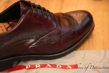 Prada Burgundy Leather Brogue Oxford Shoes Men's UK 9.5 US 10.5 EU 43.5