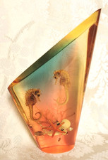 VINTAGE 1960s ABSTRACT SHAPE, LUCITE RESIN, SEASCAPE PAPERWEIGHT / ORNAMENT