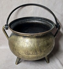 Vintage/Antique Brass Large Witch/ Cooking Cauldron Pot Kettle Cast Iron Handle