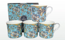 Bone China Mugs Set of 4 Asst Designs Morris Black & White Floral Strawberry