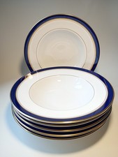 Royal Worcester Howard Cobalt Blue & Gold Rim Bone China Rimmed Soup Bowls  x 6