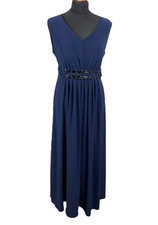 David Emanuel Navy Midi Dress Rhinestone Belted Women’s UK Size 14