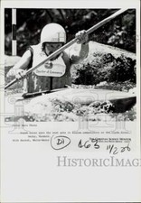 Press Photo Kayak racer at slalom competition on the Clyde River Derby, Vermont