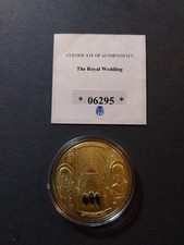 2011 ''The Royal Wedding''. William & Kate Gold Plated Coin + COA 6295