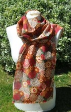 Scarf in Liberty Varuna Wool floral ochre tan rust green grey ivory pale maroon